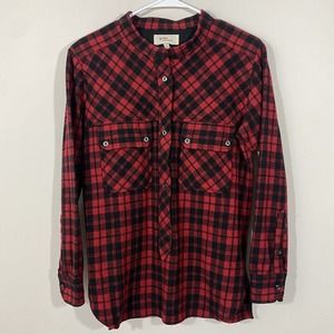 Isabel Marant Etoile Red & Black Check Plaid Wool Blend Popover Shirt - Size 1